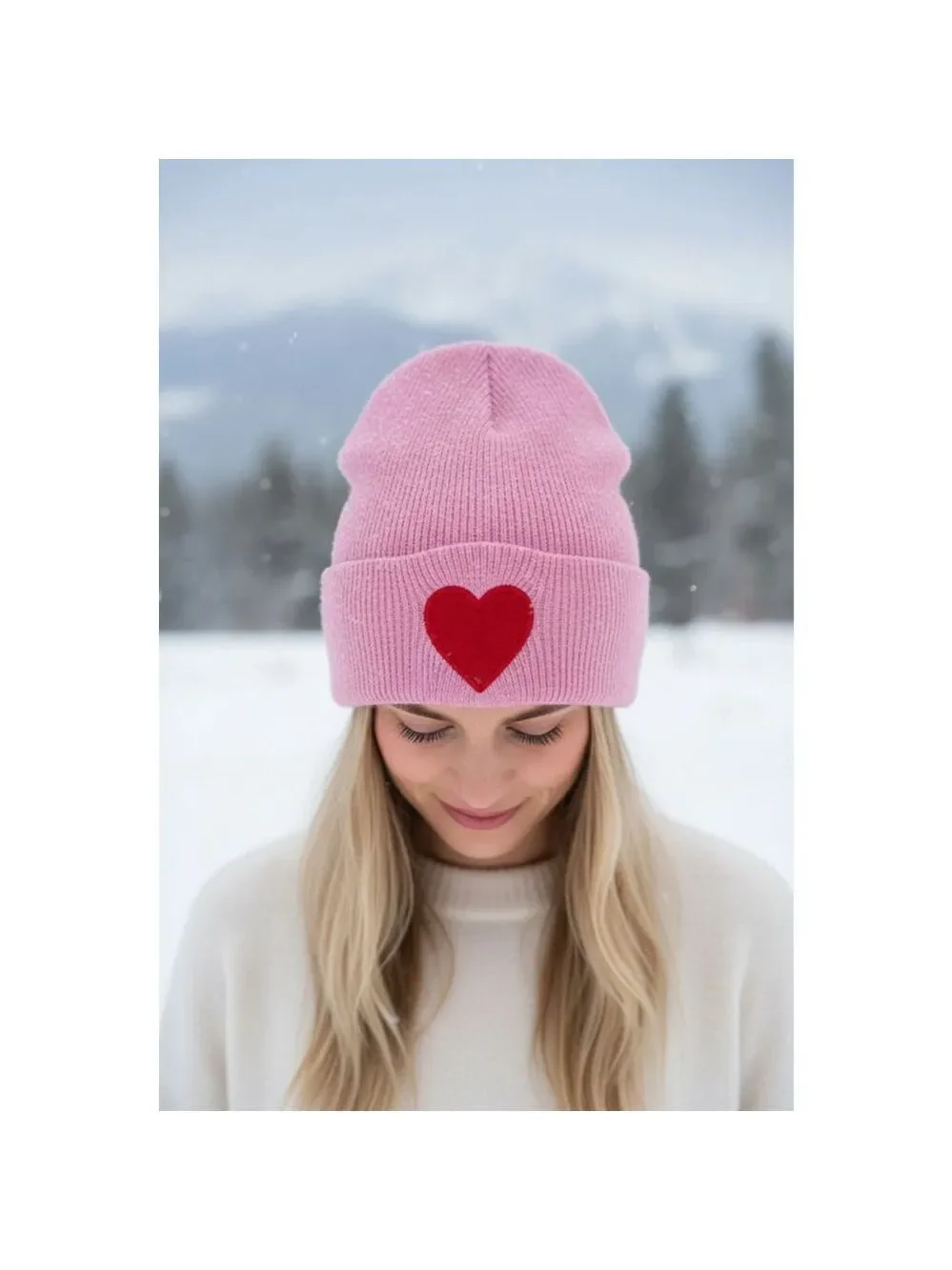 JoyLab Pink Red Heart Beanie NWT